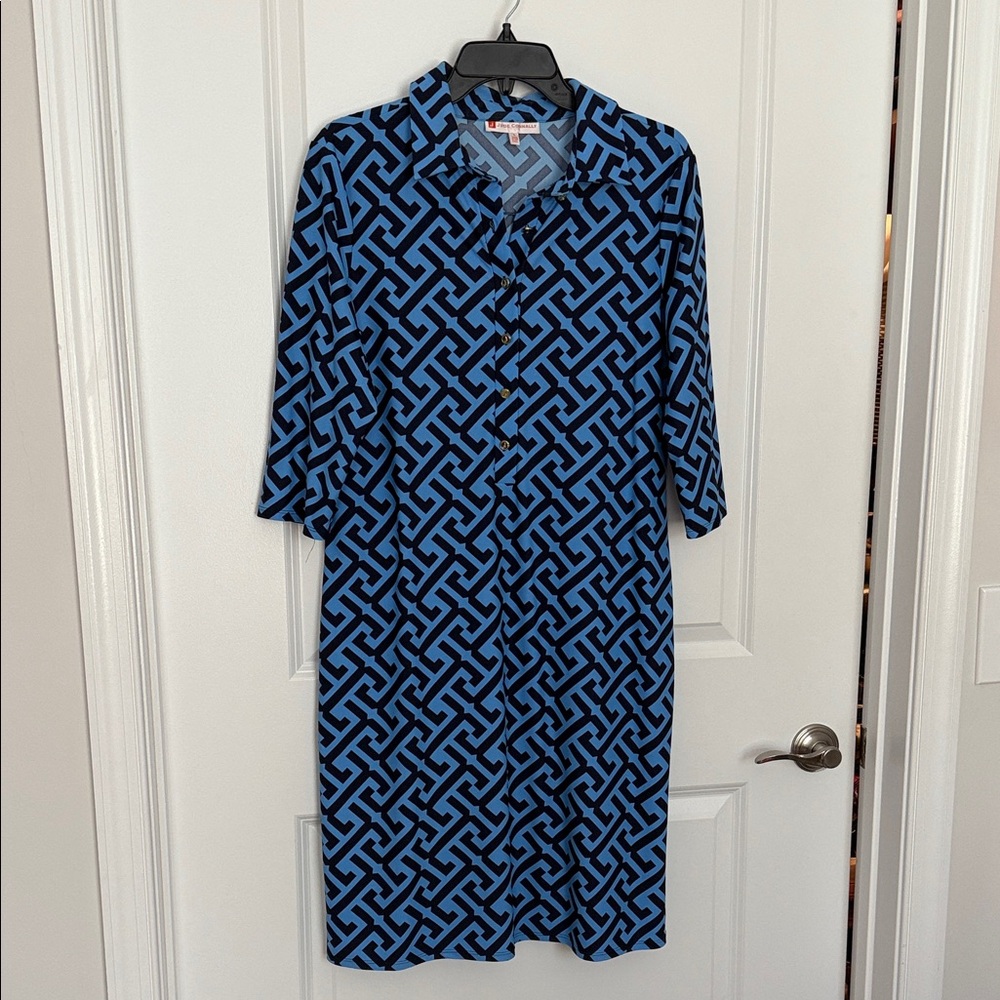 Jude Connally  Blue and Black Dress